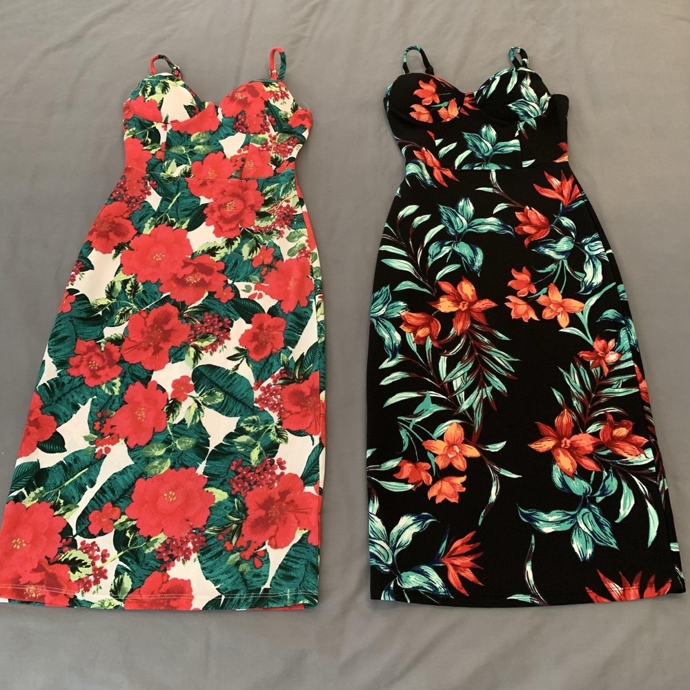 Dresses Juniors XS Multicolor Tropical Floral Bodycon Lot 2 Summer Date Night